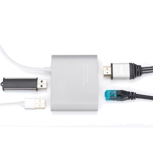 Адаптер Digitus Adapter USB-C to HDMI + 2xUSB + RJ45 Silver (DA-70847): Колір сріблястий