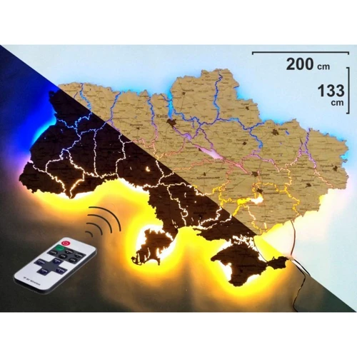 Карта Украины из фанеры с LED подсветкой Nevet сине-желтый Пульт управления 200х133 см (0001207) фото 4