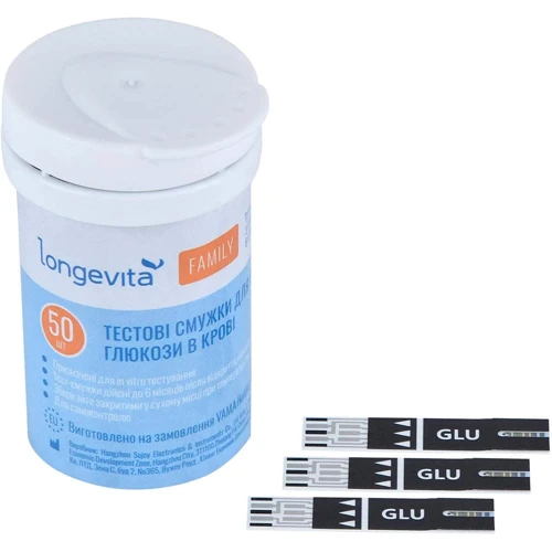 Аксесуар для глюкометра Тестові смужки Longevita Family для вимірювання глюкози в крові 50шт (BS602)