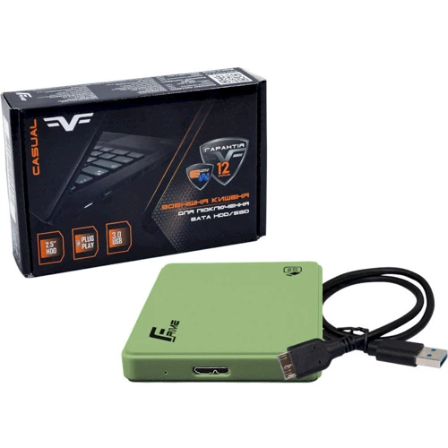 Аксессуар для накопителя Frime Plastic Green SATA (FHE14.25U30): Тип аксессуара Внешний карман