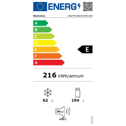 Встраиваемый холодильник Electrolux LNG7TE18S: Объем морозильной камеры, л 62