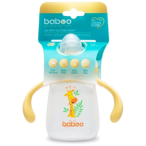 Чашка непроливайка Baboo Safari с силиконовым носиком 260 мл желтая (8-120): Материал пластик