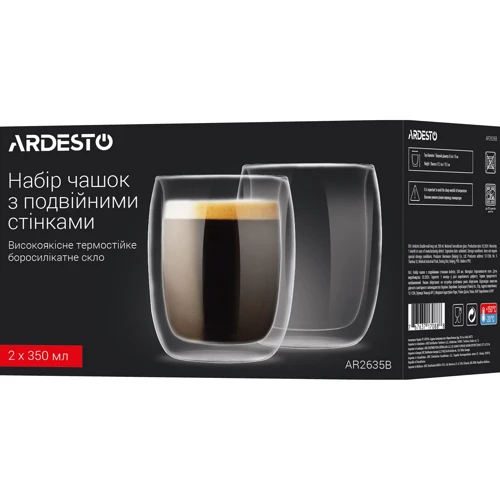 Набір склянок Ardesto із подвійними стінками 350 мл 2 шт. (AR2635B): Обсяг склянки мл 350