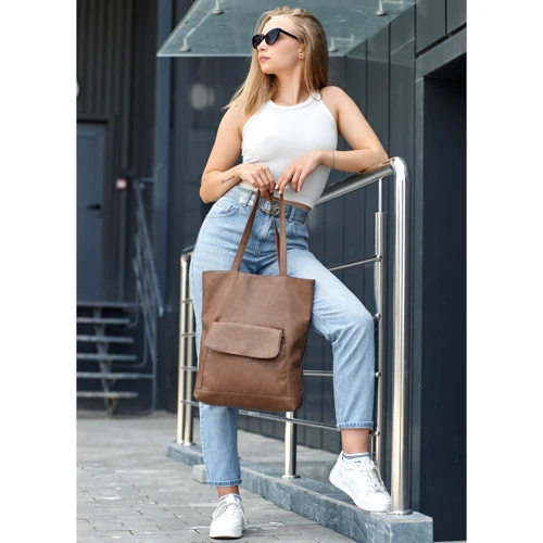 Жіноча сумка шоппер Sambag Shopper коричнева (93251061): Фактура Матовая, Гладкая