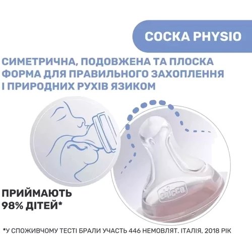 Бутылочка стеклянная Chicco Well-being с силиконовой соской 0м+ 240 мл (28721.11): Возраст с рождения