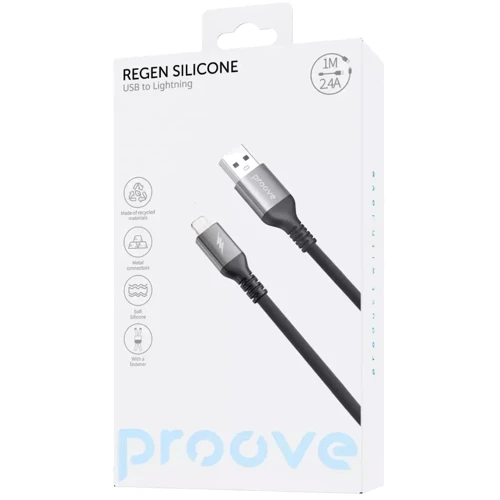 Кабель Proove USB Cable to Lightning ReGen Silicone 2.4A 1m Black (CCRS12001101): Довжина 1 м