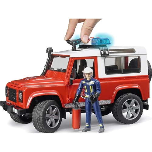 Пожарный джип Land Rover Defender с фигуркой пожарника, 1:16, Bruder (02596)