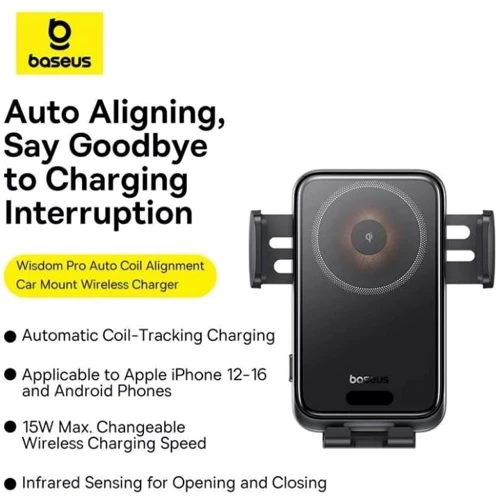 Держатель Baseus Car Holder Air Vent Wisdom Pro Wireless Charger 15W Black (C40381501123-00) for Apple iPhone 16 I 15 I 14 I 13 I 12 series: Тип автомобильный