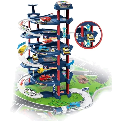 Гараж 6-поверховий, 82 деталі, вертоліт, машинки, світло, звук, ліфт (660-A327)