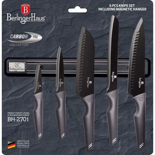 Набор кухонных ножей Berlinger Haus Metallic Line Carbon Pro Edition с магнитной планкой 6 предметов (BH 2701): Наименование Набор кухонных ножей 6 пр.