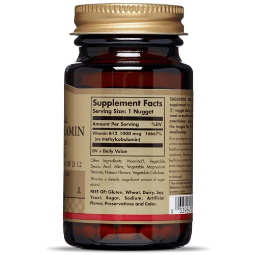 Solgar Sublingual Methylcobalamin (Vitamin B12), 1000 mcg, 60 Nuggets Сублингвальный метилкобаламин (Витамин В12) (SOL-01951): Тип Витамин B
