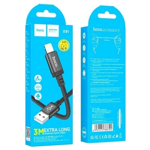 Кабель Hoco USB Cable to Lightning X91 Radiance 2.4A 3m Black фото 7