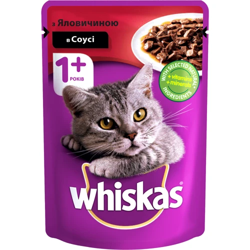 Вологий корм для котів Whiskas з яловичиною в соусі 100г (4770608239138)