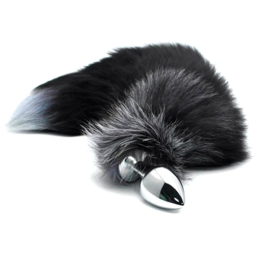 Металлическая анальная пробка Лисий хвост Alive Black And White Fox Tail L