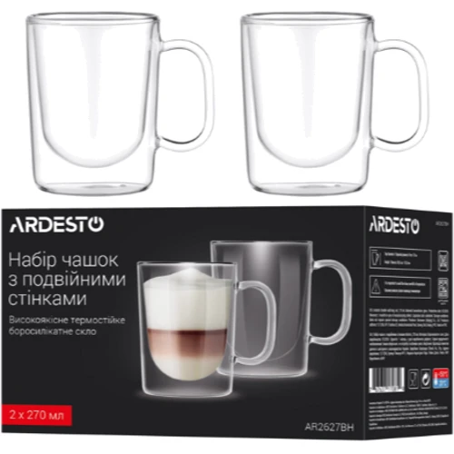 Набор чашек Ardesto с ручками и двойными стенками 270 мл 2 шт. (AR2627BH)