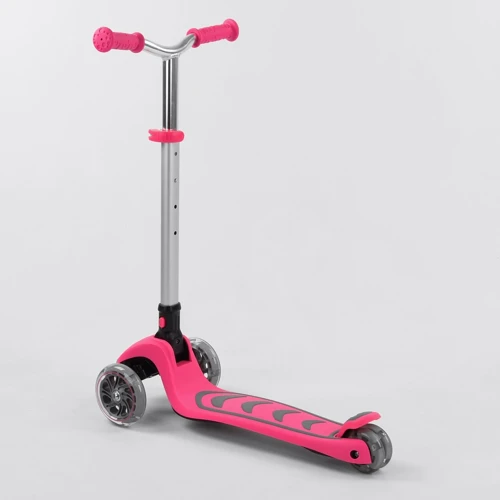 Самокат триколісний Best Scooter складаний алюмінієвий кермо, 4 колеса PU зі світлом Pink (102317): Тип коліс литі