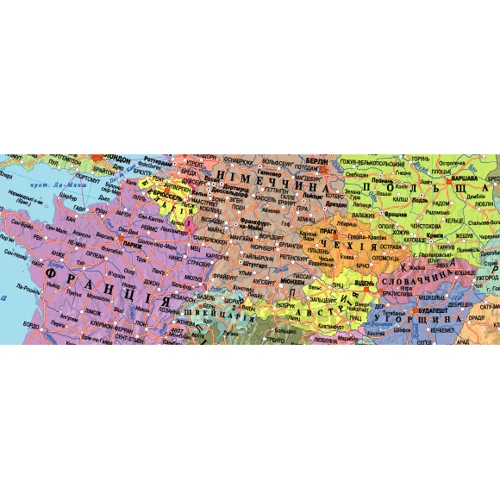 Політична карта Європи, М1: 10 000 000, карта стінна, 65х45 см, укр., Картон. ІПТ: Виробник Інститут передових технологій