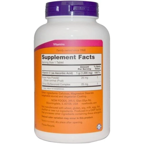 NOW Foods C-1000, With Rose Hips and Bioflavonoids Витамин С-1000 c шиповником и биофлавоноидами 250 таблеток: Тип Витамин C