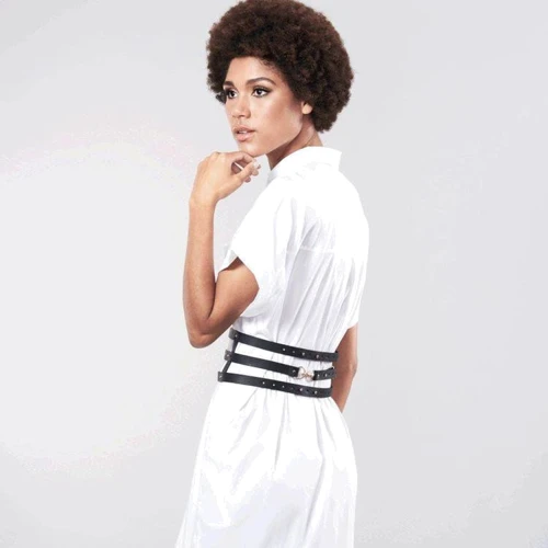 Широкий пояс с наручниками Bijoux Indiscrets MAZE (черный, (Испания)