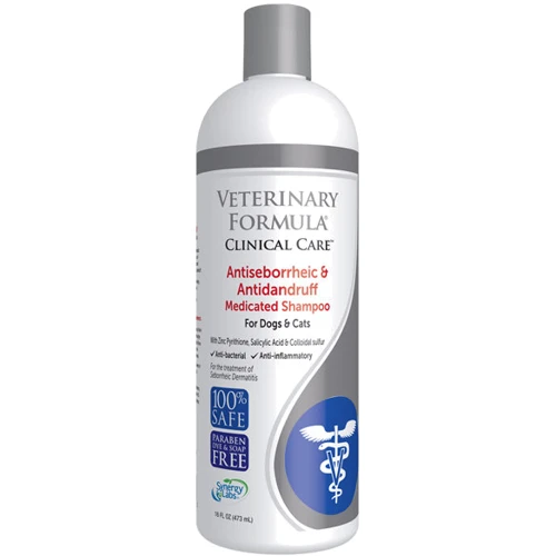 Шампунь Veterinary Formula Clinical Care Antiseborrheic and Antidandruff Medicated Shampoo для собак и кошек, с пиритионом цинка, салициловой кислотой, 473 мл