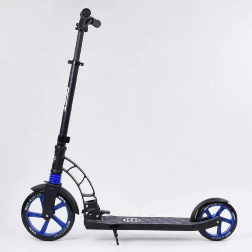 Самокат двухколесный Best Scooter с PU колесами, 1 амортизатором Black/Blue (99663): Конструкция рамы складная