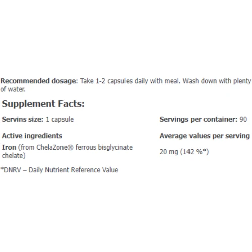Amix ChelaZone IronChel Iron/Ferrous/Bisglycinate Chelate 90 vegan caps / 90 servings