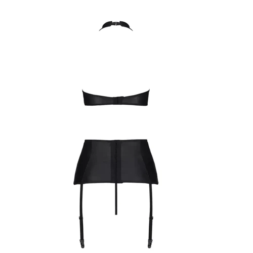 Комплект с имитацией шнуровки Nancy Set black 6XL/7XL - Passion топ, трусики и пояс для чулок
