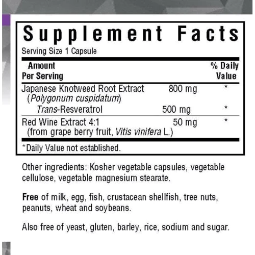 Bluebonnet Beautiful Ally Resveratrol Ресвератрол 250 mg 60 вегакапсул: Вид Неферментные