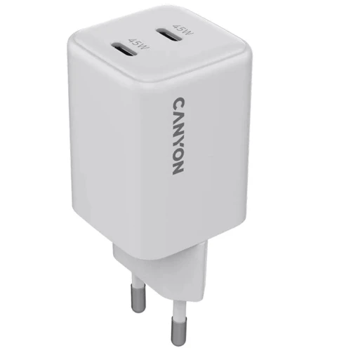 Зарядний пристрій Canyon Wall Charger 2xUSB-C CU45CC GaN 45W White (CNS-CUW45CC)