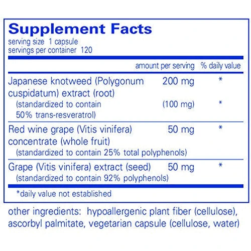 Pure Encapsulations Resveratrol Extra 120 caps (PE-01019): Вид Неферментные
