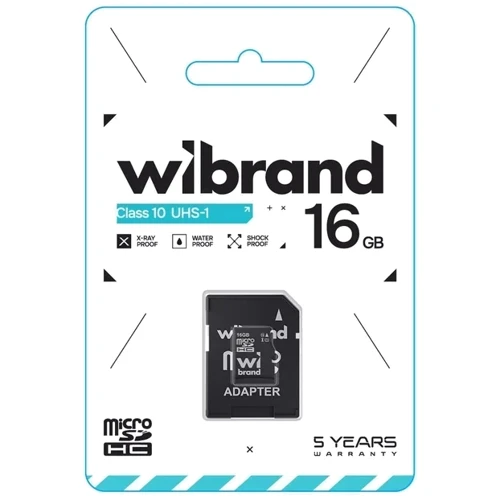 Карта пам'яті Wibrand 16Gb microSDHC Сlass 10 UHS-I U1 + adapter (WICDHU1/16GB-A): Тип карти MicroSDHC