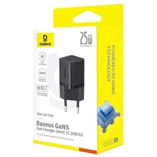Зарядное устройство Baseus Wall Charger Mini USB-C GaN5 25W Black (P10110909113-00): Кабель в комплекте отсутствует