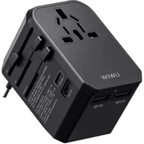 Зарядний пристрій WIWU Wall Charger USB-C+3xUSB 45W UA-304 Travel Universal Adapter 4in1 EU+UK+USA+AUS Plug Black