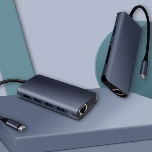 Адаптер COTEetCI Adapter USB-C to USB-C + 3xUSB + HDMI + RJ45 + SD Grey (MB1086): Інтерфейс підключення USB-C