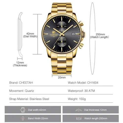 Наручные часы Cheetah Mars Gold (1444): Водонепроницаемость 3 ATM
