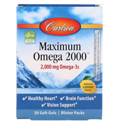 Carlson Labs Maximum Omega 2000, Natural Lemon, 2,000 mg, 30 Softgels (CAR-60020)