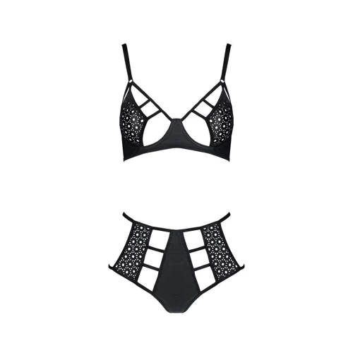 Комплект из эко-кожи Passion Tamaris Set black XXL/XXXL: бюстгальтер и трусики с перфорацией