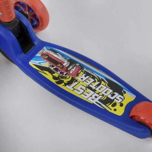 Самокат дитячий триколісний Best Scooter з світяться колесами PU, дисками і складним кермом Blue / Red (87728): Тип коліс литі