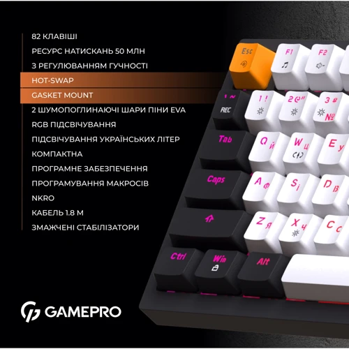 Клавиатура GamePro MK160B (Red) с Hot-Swap RGB Black фото 9