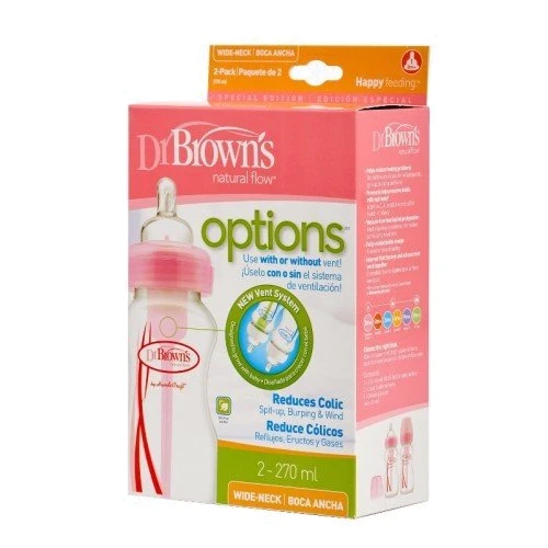 Детская бутылочка для кормления Dr.Brown's с широким горлышком, 270 мл, розовый, 2 шт. в упаковке (WB92305-ESX)