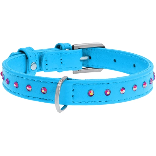 Ошейник WAUDOG Glamour с клеевыми стразами 20 мм 30-39 см синий (32782)