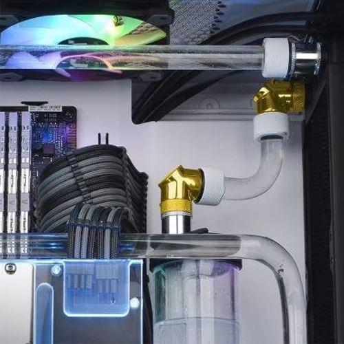Система охлаждения Thermaltake Pacific G1/4 90 Degree Adapter - Gold/DIY LCS/Fitting (CL-W268-CU00GD-A) фото 4