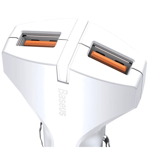 Зарядний пристрій Baseus USB Car Charger Small Rocket QC3.0 2xUSB 3A White (CCALL-RK02): Кількість USB-портів 2 USB
