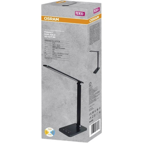 Лампа настільна OSRAM Panan DISK FOLD SQ 6.5W 3000К 4000К 6500К з димером, чорний (4099854363887)
