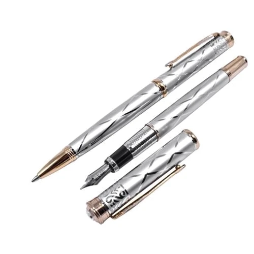 Набор ручек Gianni Terra шариковая и перьевая SILVER WITH GOLD HH122/B-F(silver) фото 2