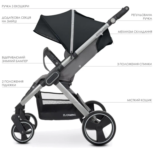 Прогулочная коляска El Camino Dynamic v.2 Onyx (ME 1053): Ширина шасси 53,5 см