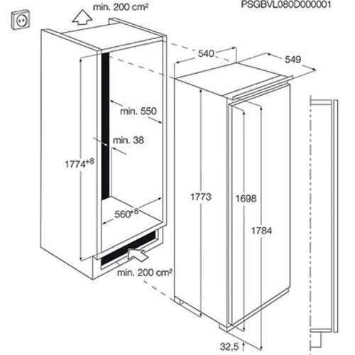 Встраиваемая морозильная камера AEG AGN 71800 F0: Размеры (ШxГxВ) 54x54.9x177.3 см