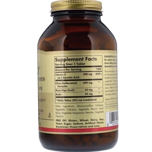 Solgar Vitamin C With Rose Hips 500 mg Солгар Вітамін С з біофлавоноїдами 250 таблеток: Тип Витамин C