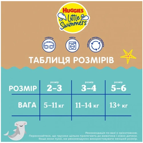 Подгузники Huggies Little Swimmers Размер 5-6 многоразовые для плавания 1 шт (5029053583068): Тип Для плавания