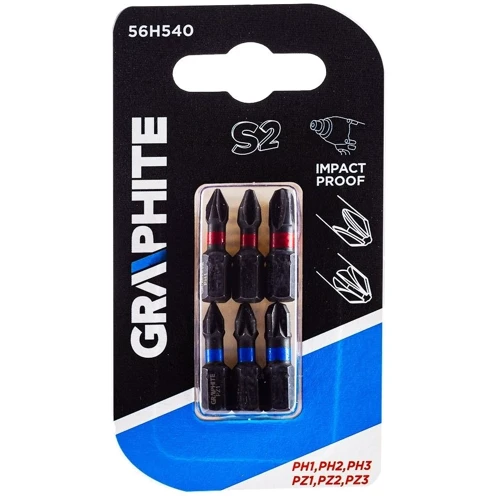 Набор бит Graphite ударных PH1 / 2/3, PZ1/2/3 x 25 мм 6 шт (56H540)